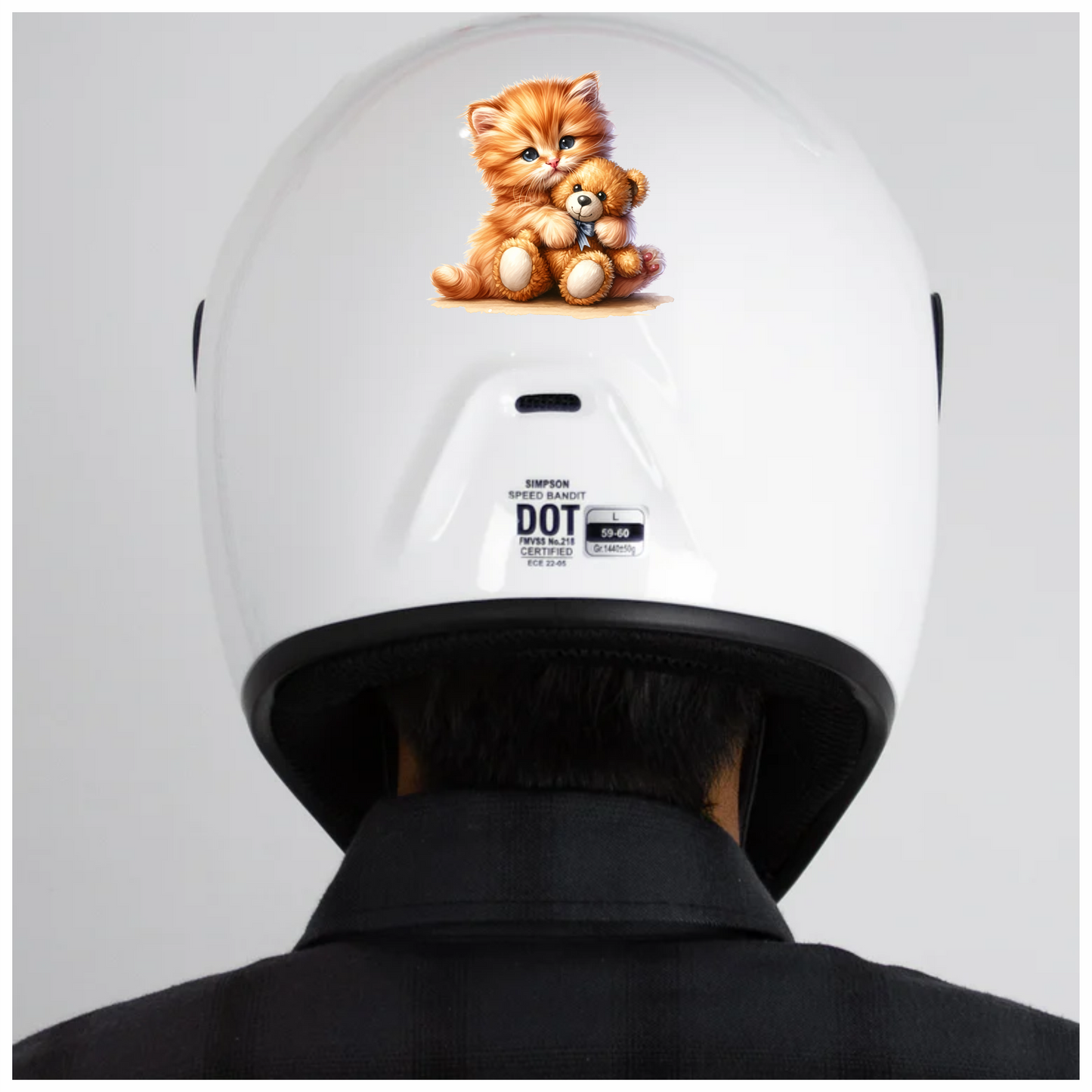 Orange Kitten Hugging Teddy Bear Vinyl Sticker Decal