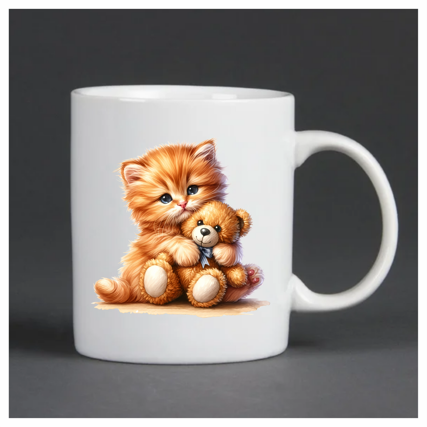 Orange Kitten Hugging Teddy Bear Vinyl Sticker Decal