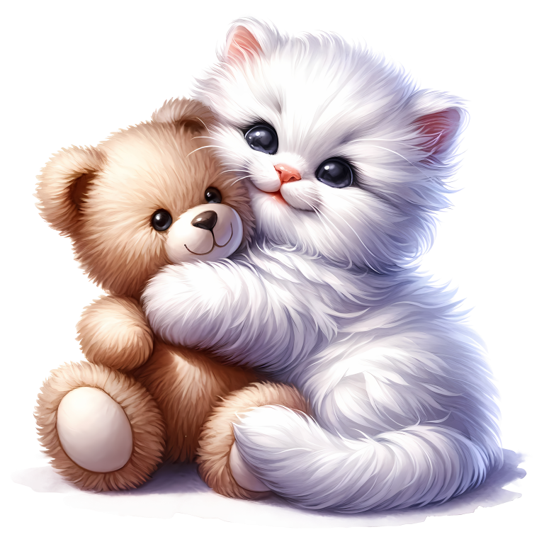 White Kitten Teddy Bear Hug Vinyl Sticker Decal
