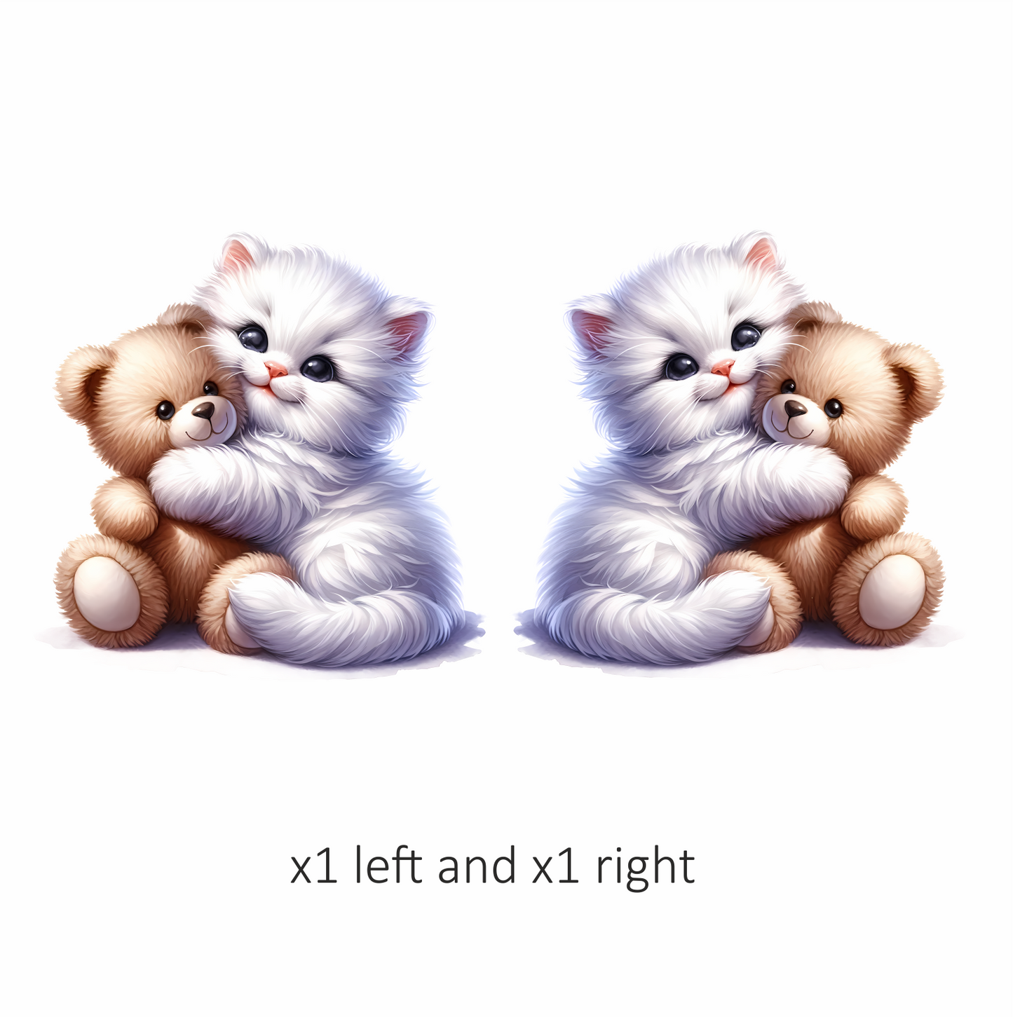 White Kitten Teddy Bear Hug Vinyl Sticker Decal