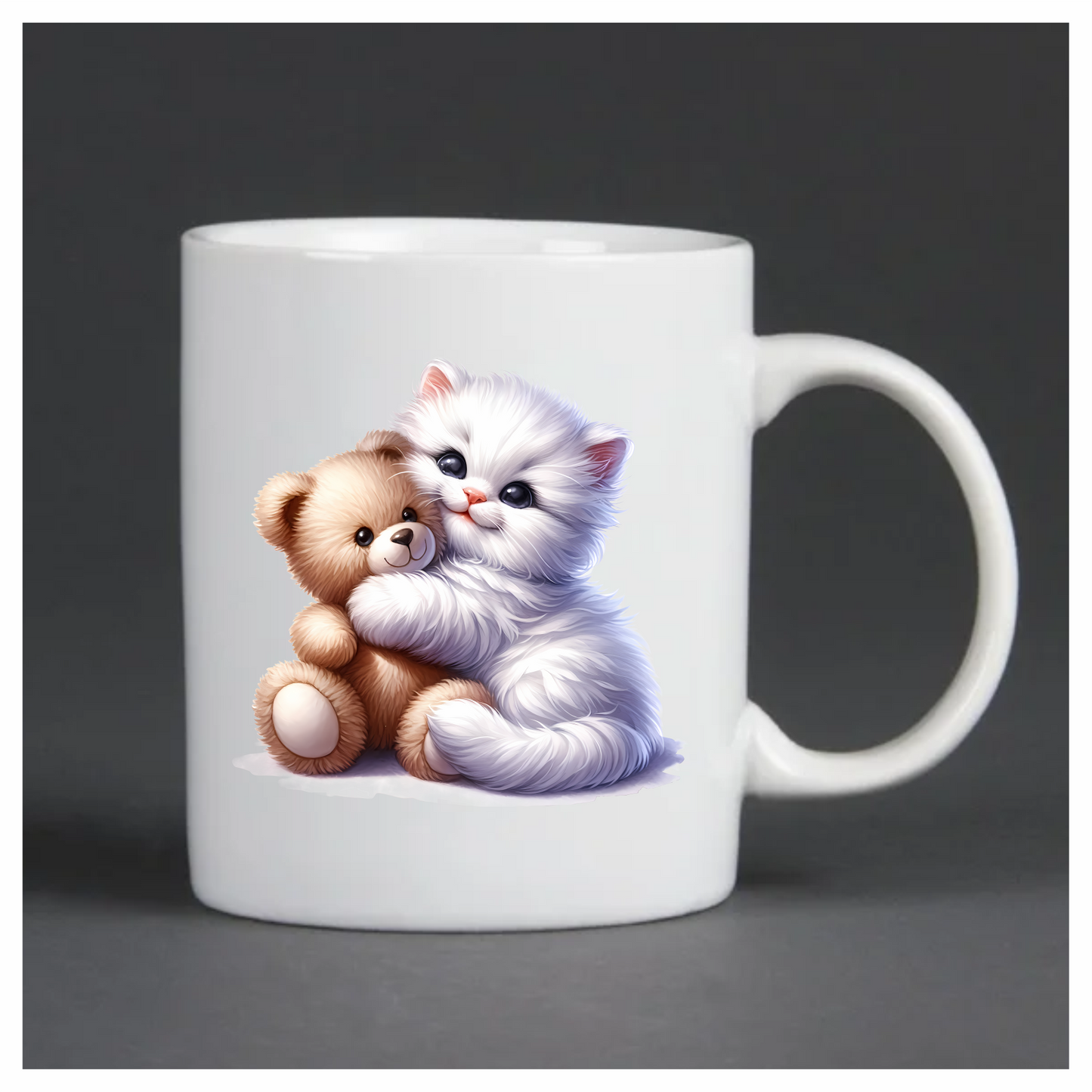 White Kitten Teddy Bear Hug Vinyl Sticker Decal