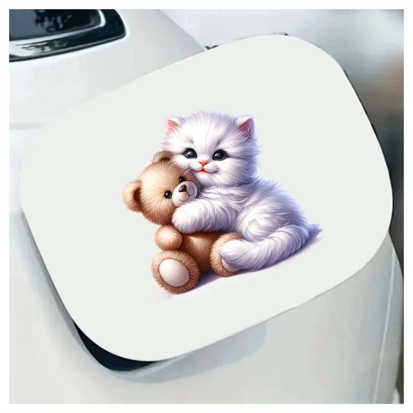 White Kitten Teddy Bear Hug Vinyl Sticker Decal