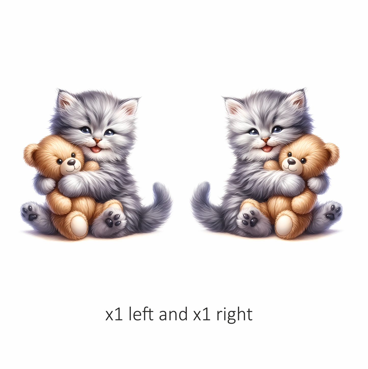 Grey Kitten Hugging Teddy Bear Vinyl Sticker Decal