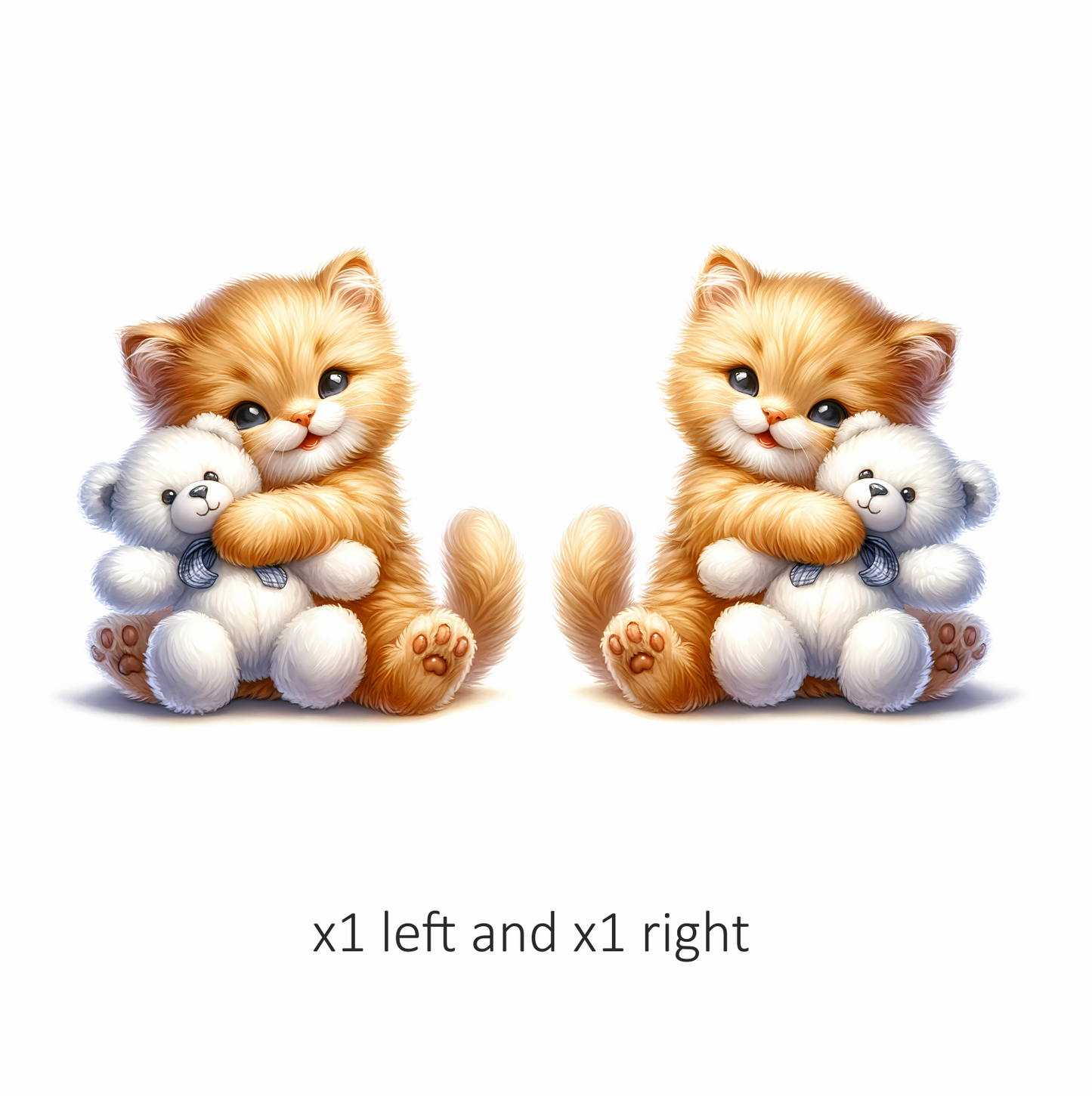 Orange Kitten Hugging White Teddy Vinyl Sticker Decal