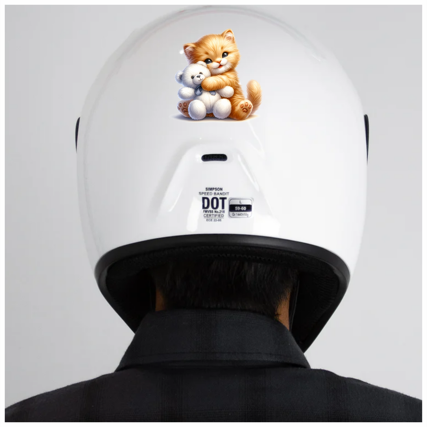 Orange Kitten Hugging White Teddy Vinyl Sticker Decal