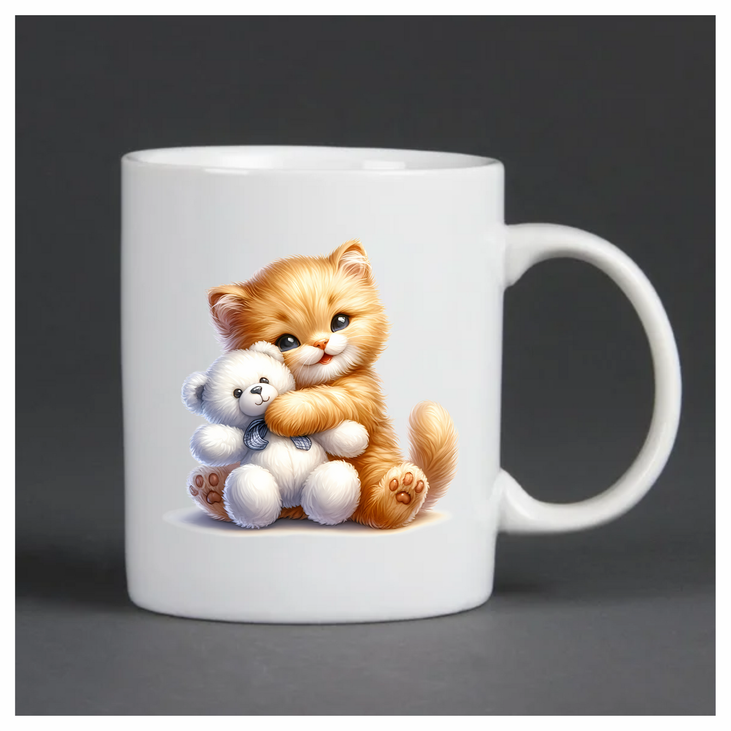 Orange Kitten Hugging White Teddy Vinyl Sticker Decal
