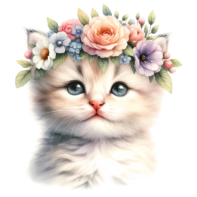White Kitten Floral Crown Cute Vinyl Sticker Decal