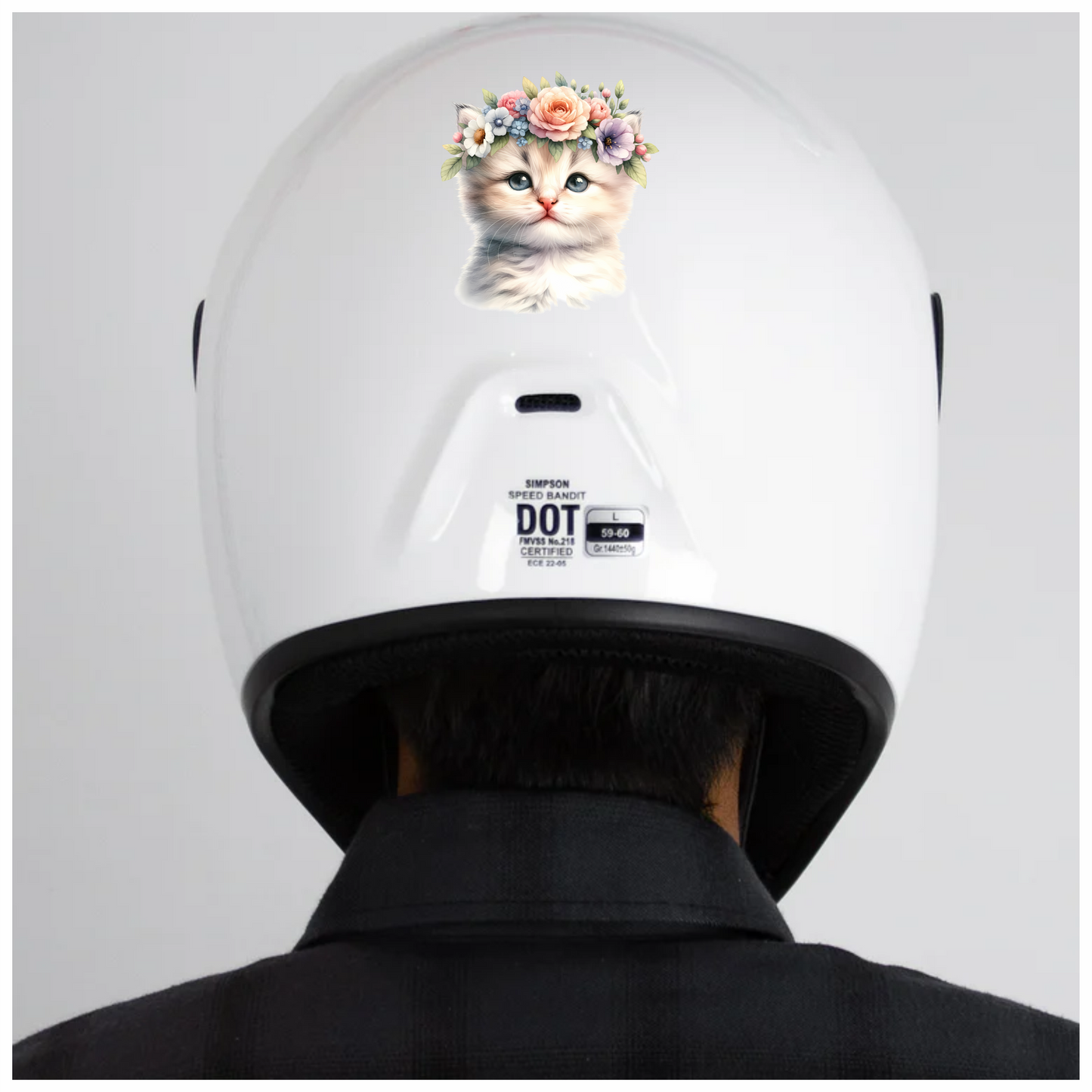 White Kitten Floral Crown Cute Vinyl Sticker Decal