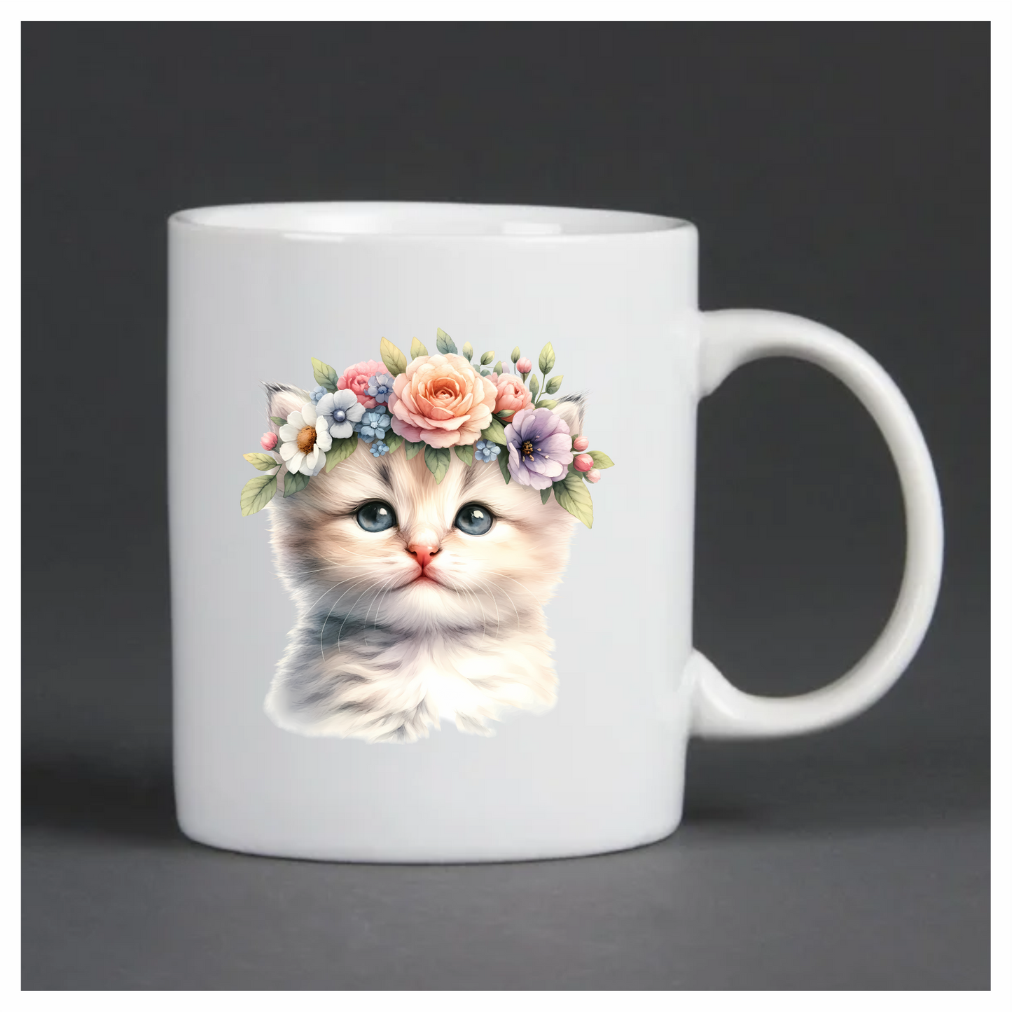 White Kitten Floral Crown Cute Vinyl Sticker Decal