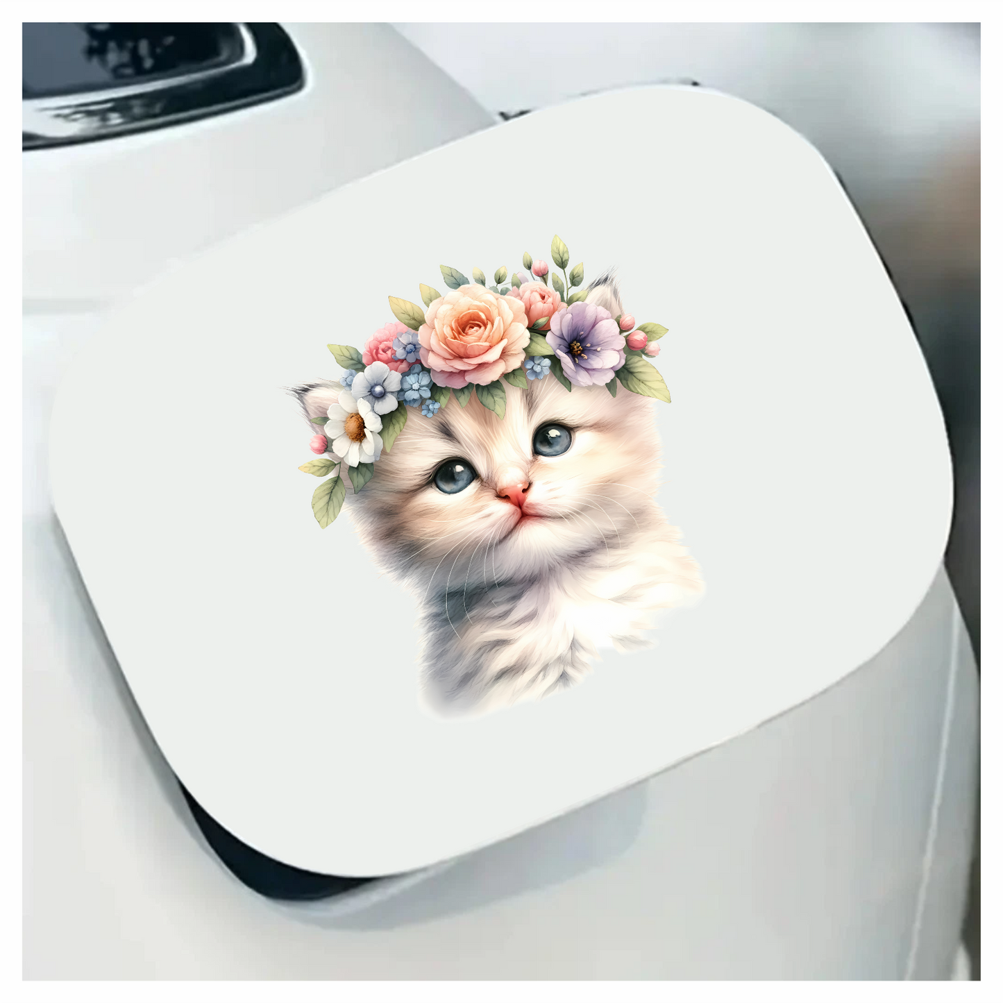 White Kitten Floral Crown Cute Vinyl Sticker Decal