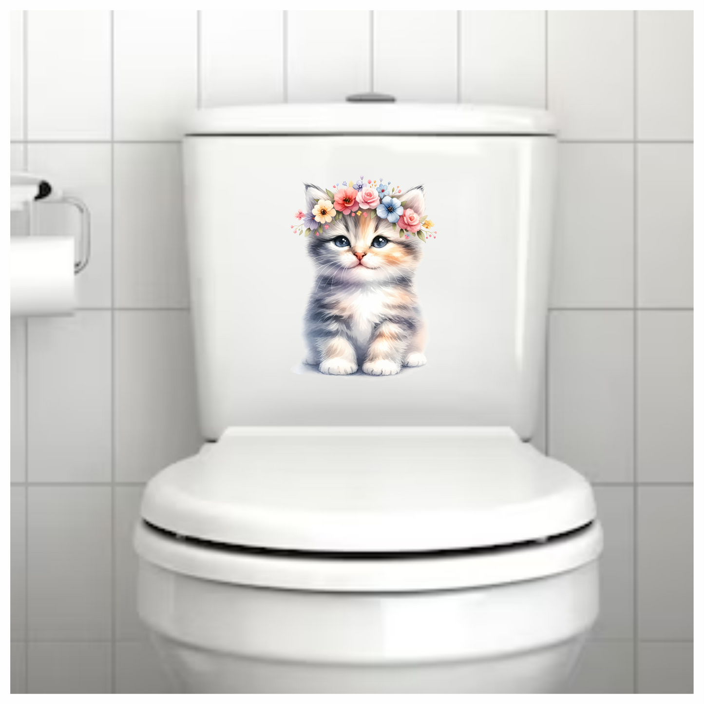Grey Kitten Floral Crown Cute Vinyl Sticker Decal