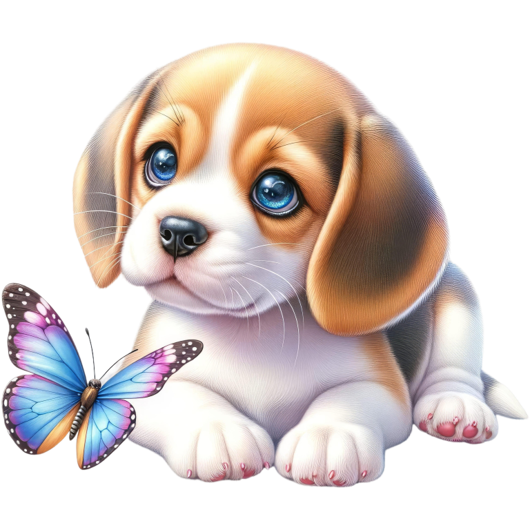 Brown Puppy Beagle Butterfly Blue Vinyl Sticker Decal