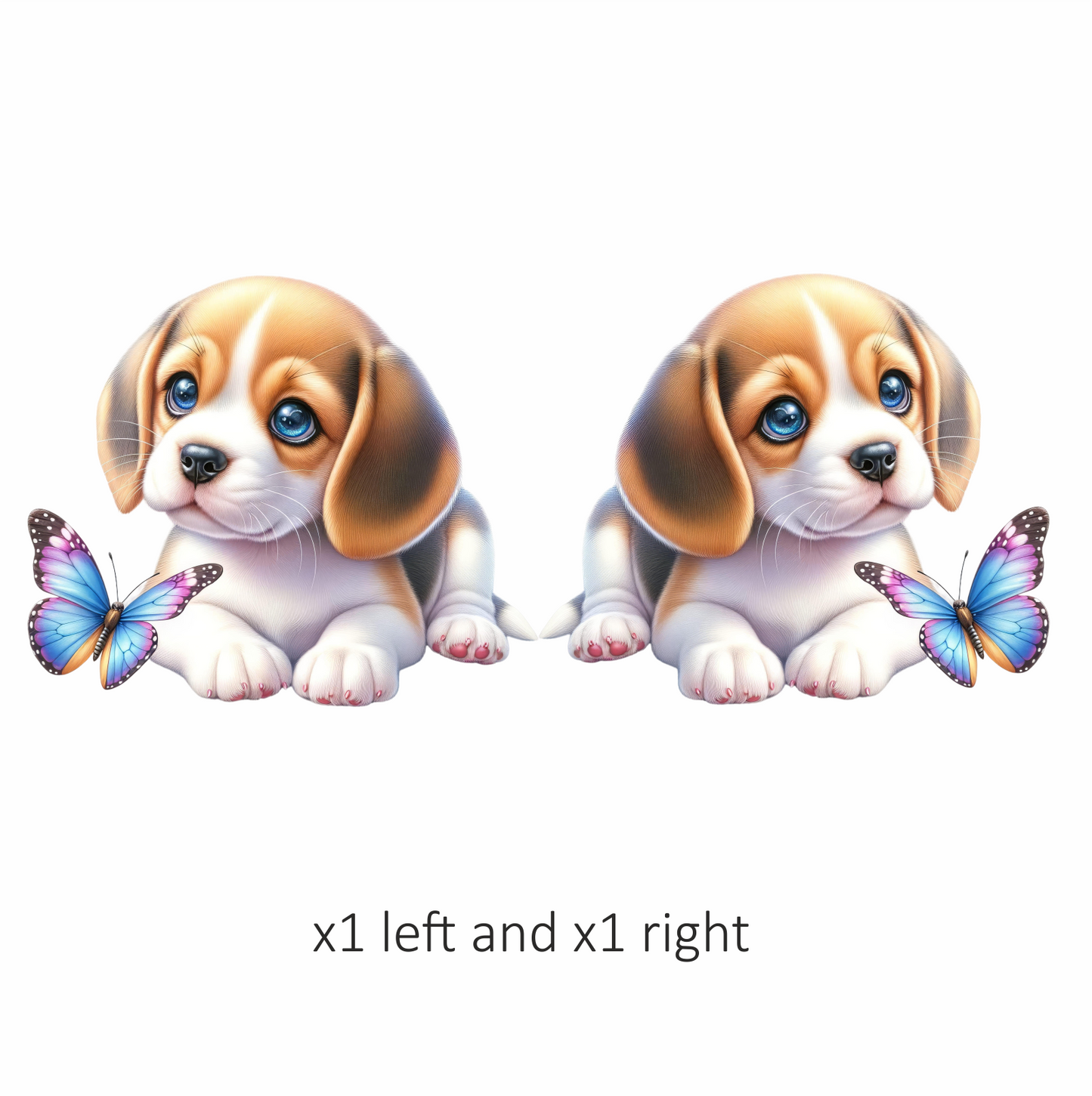 Brown Puppy Beagle Butterfly Blue Vinyl Sticker Decal