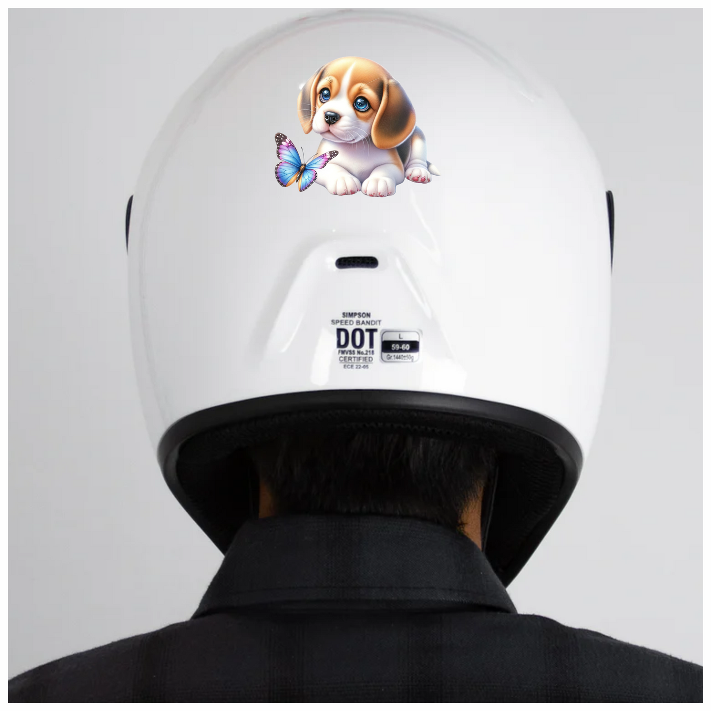 Brown Puppy Beagle Butterfly Blue Vinyl Sticker Decal