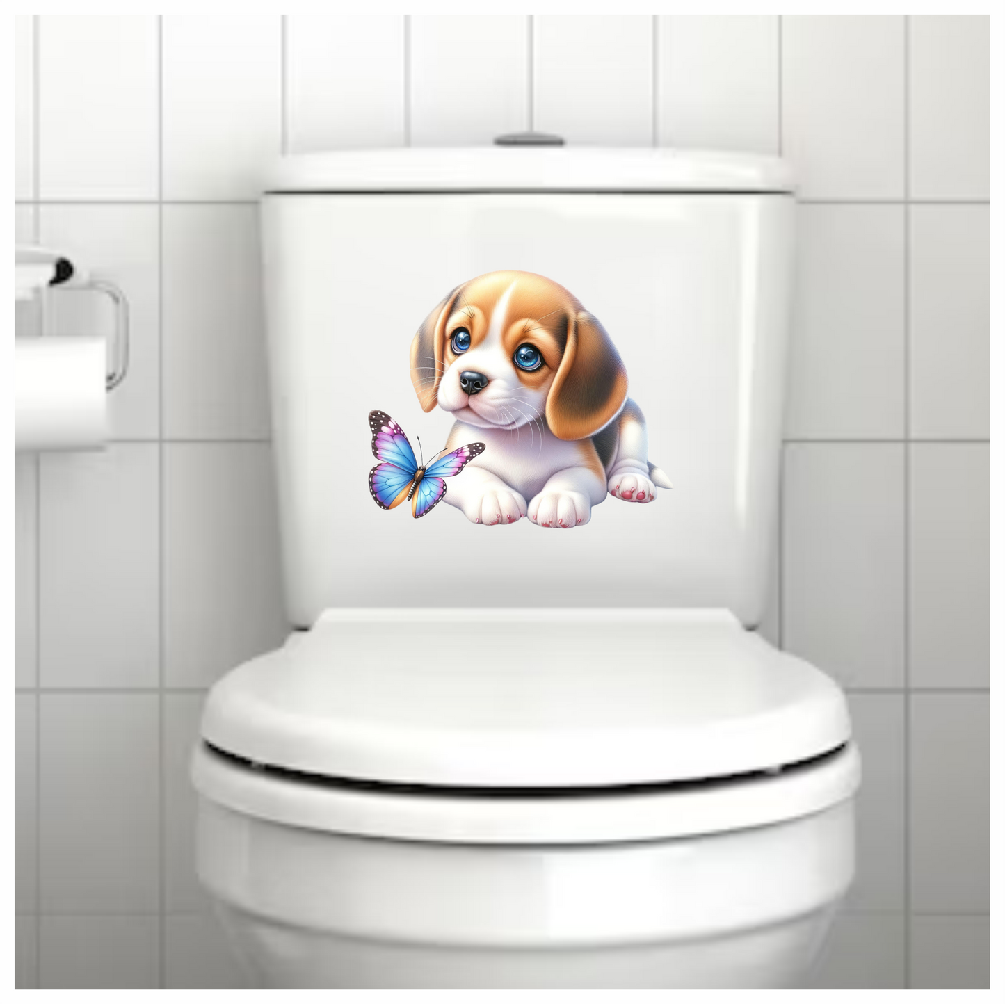 Brown Puppy Beagle Butterfly Blue Vinyl Sticker Decal