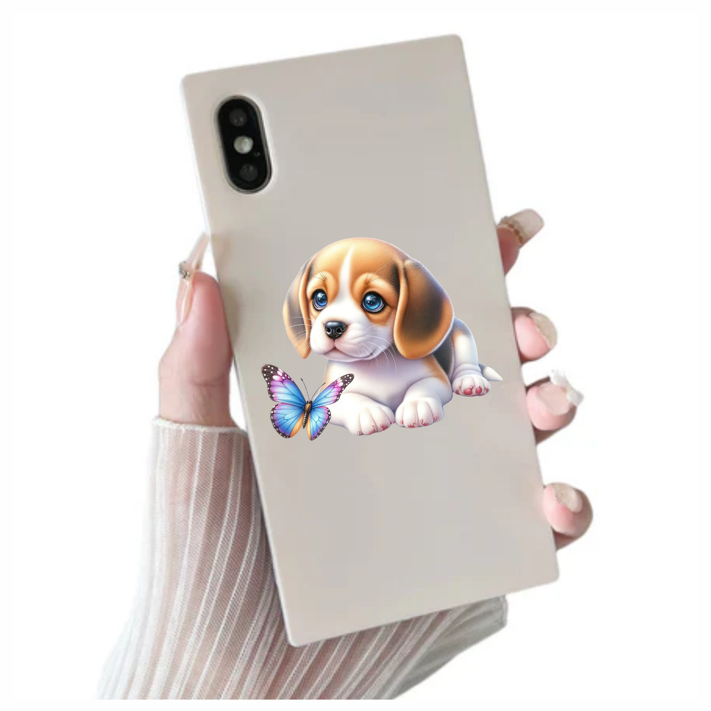 Brown Puppy Beagle Butterfly Blue Vinyl Sticker Decal