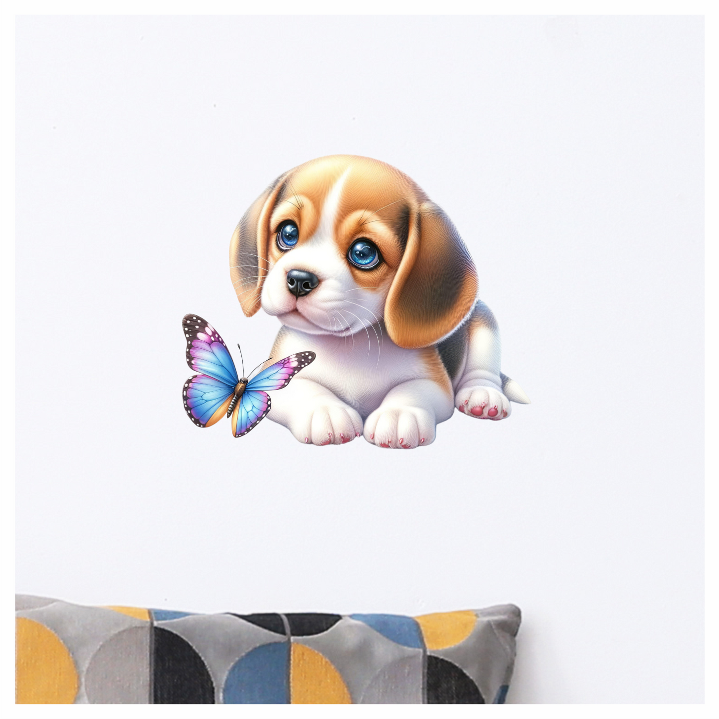 Brown Puppy Beagle Butterfly Blue Vinyl Sticker Decal