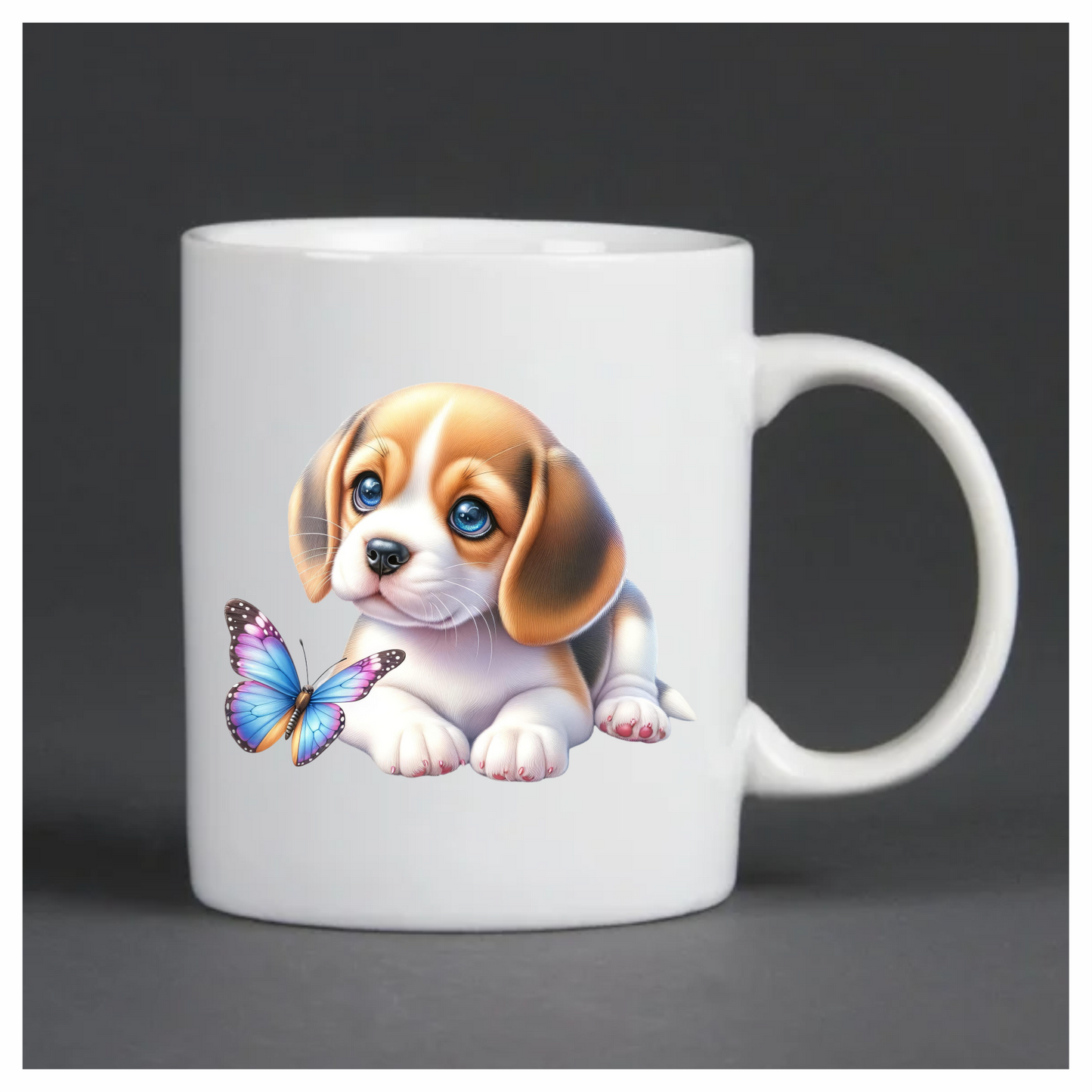 Brown Puppy Beagle Butterfly Blue Vinyl Sticker Decal