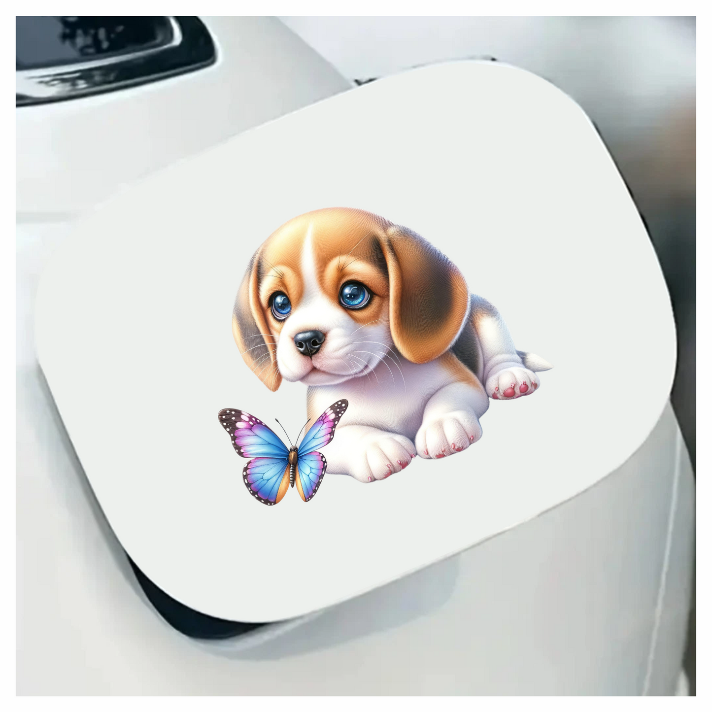 Brown Puppy Beagle Butterfly Blue Vinyl Sticker Decal