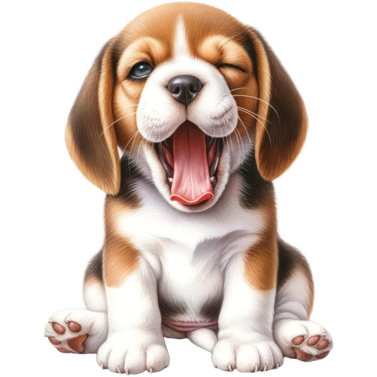 Brown White Puppy Beagle Yawning Vinyl Sticker Decal