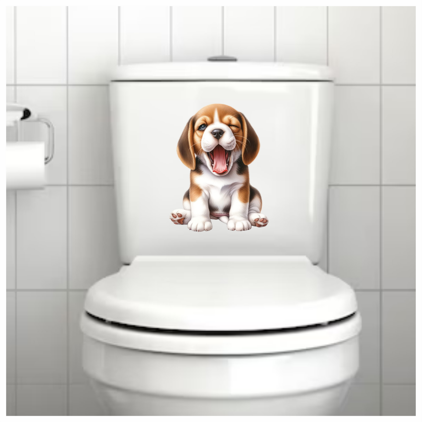 Brown White Puppy Beagle Yawning Vinyl Sticker Decal