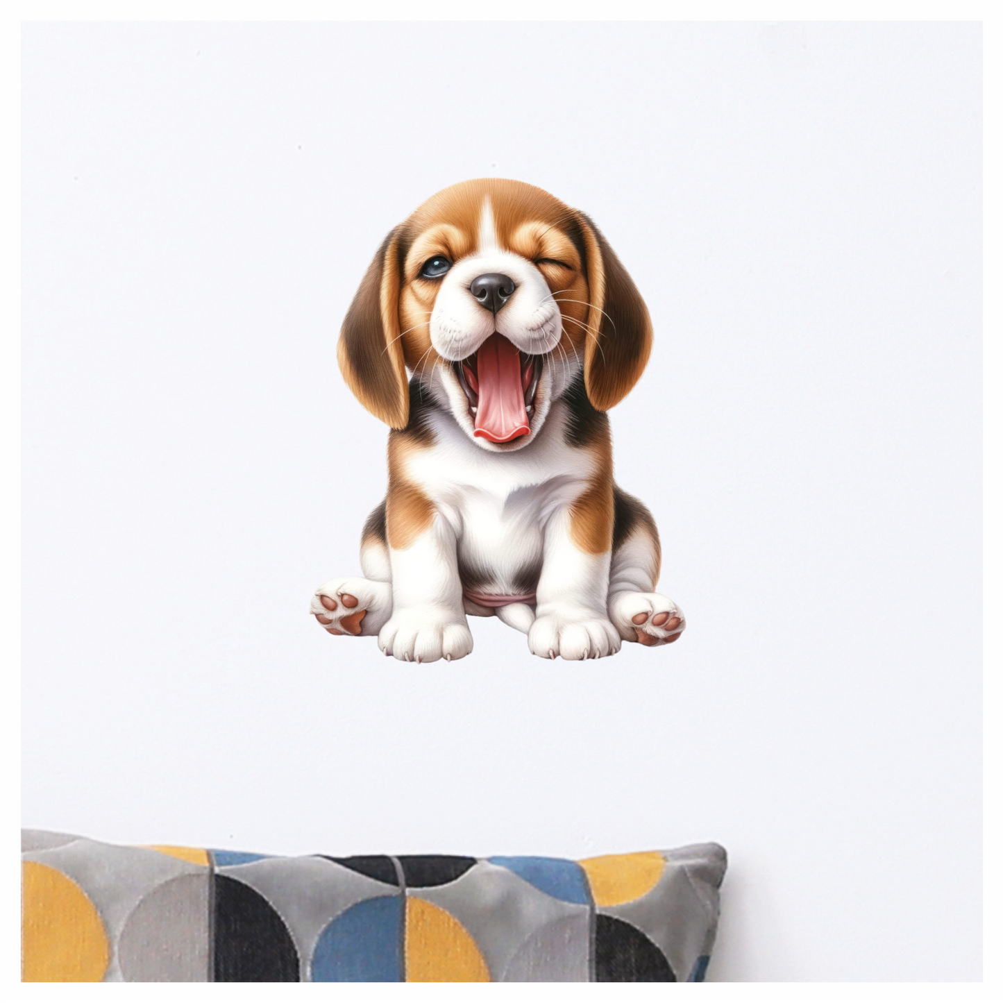 Brown White Puppy Beagle Yawning Vinyl Sticker Decal
