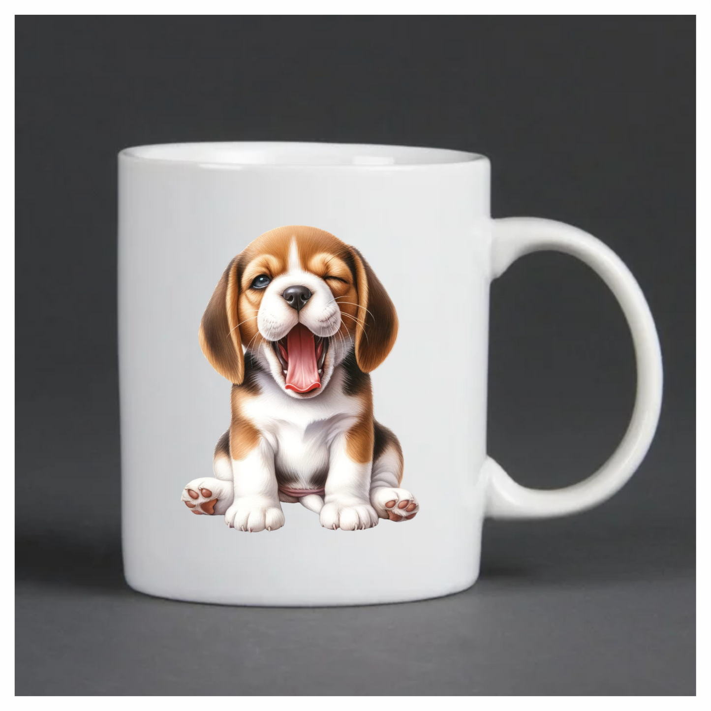 Brown White Puppy Beagle Yawning Vinyl Sticker Decal