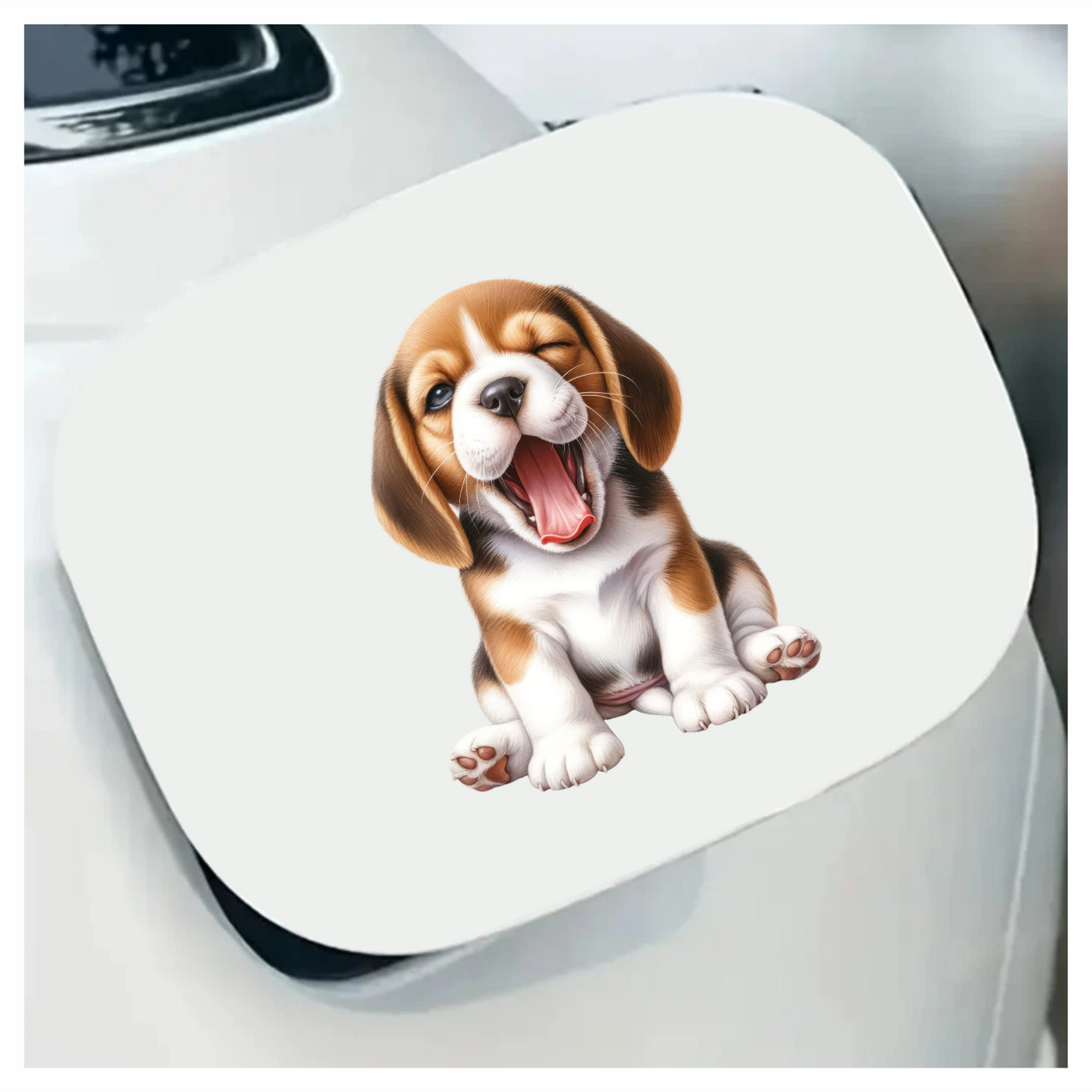 Brown White Puppy Beagle Yawning Vinyl Sticker Decal