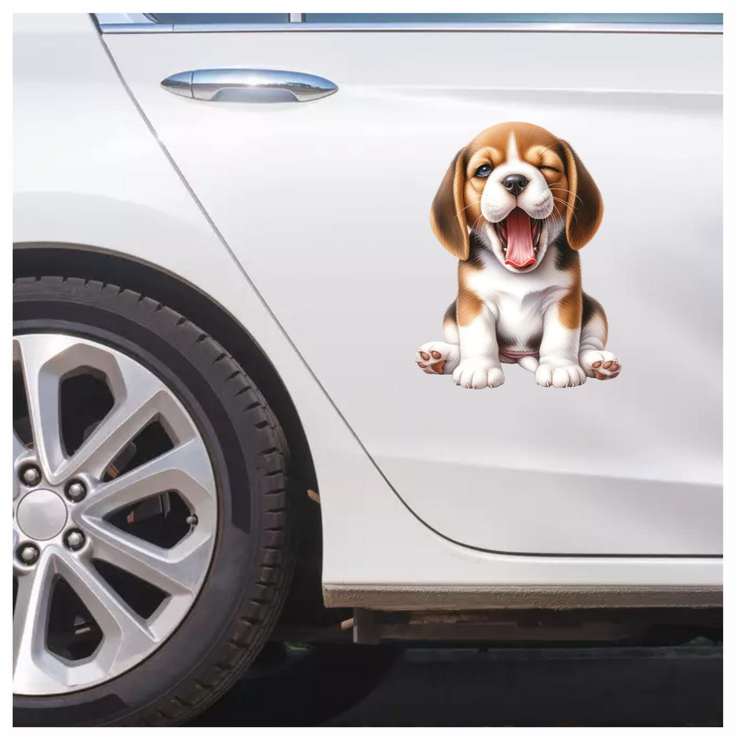 Brown White Puppy Beagle Yawning Vinyl Sticker Decal