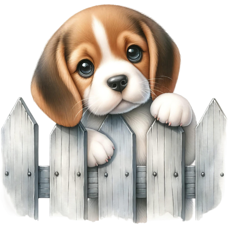 Brown White Beagle Puppy Fence Vinyl Sticker Decal