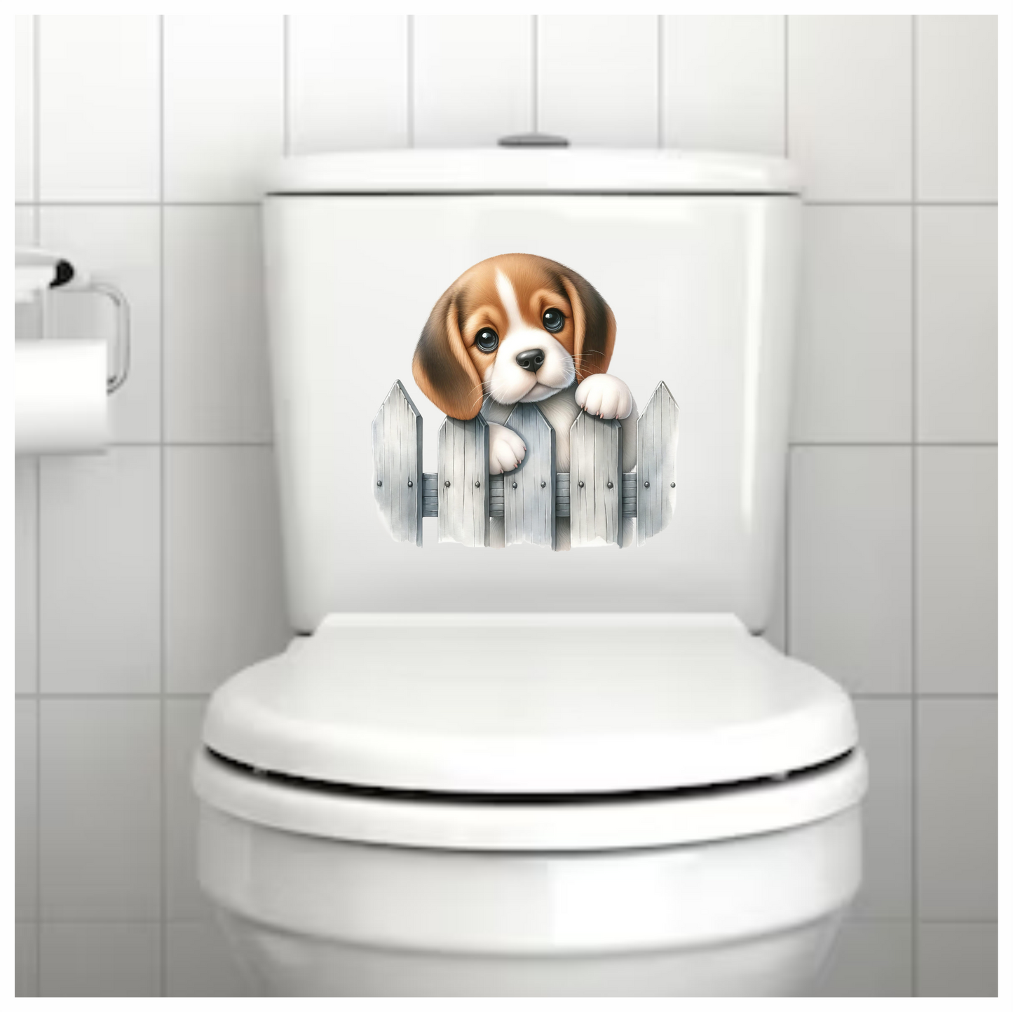 Brown White Beagle Puppy Fence Vinyl Sticker Decal