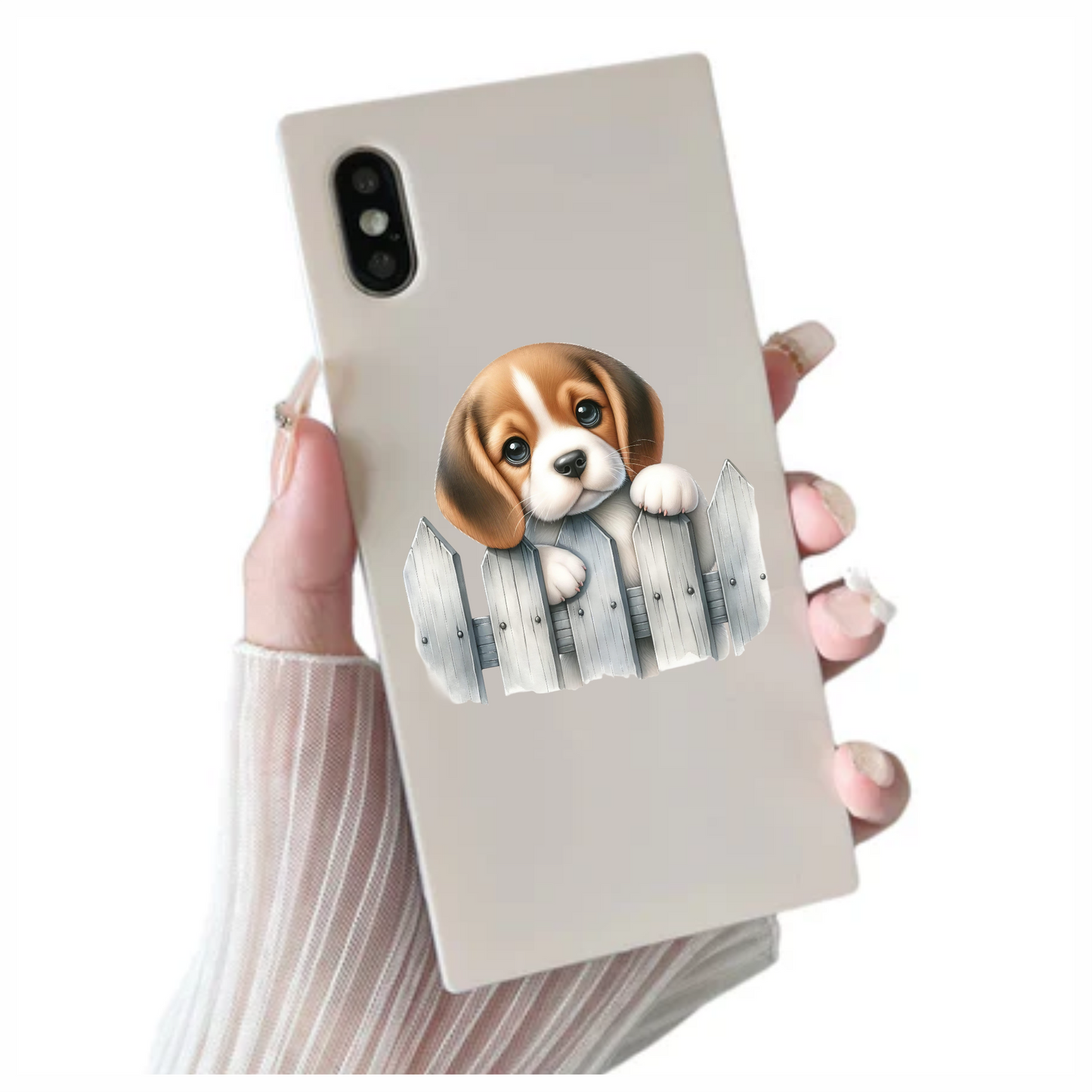 Brown White Beagle Puppy Fence Vinyl Sticker Decal
