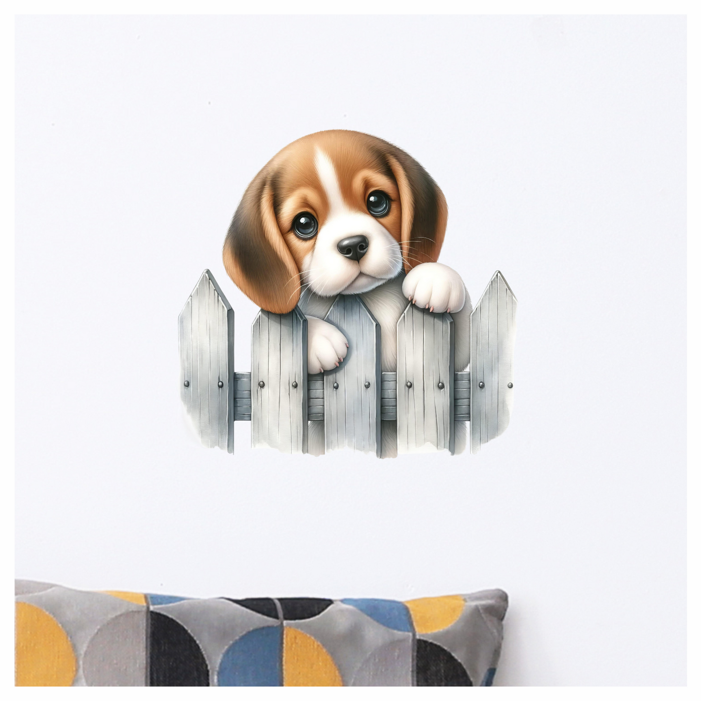 Brown White Beagle Puppy Fence Vinyl Sticker Decal