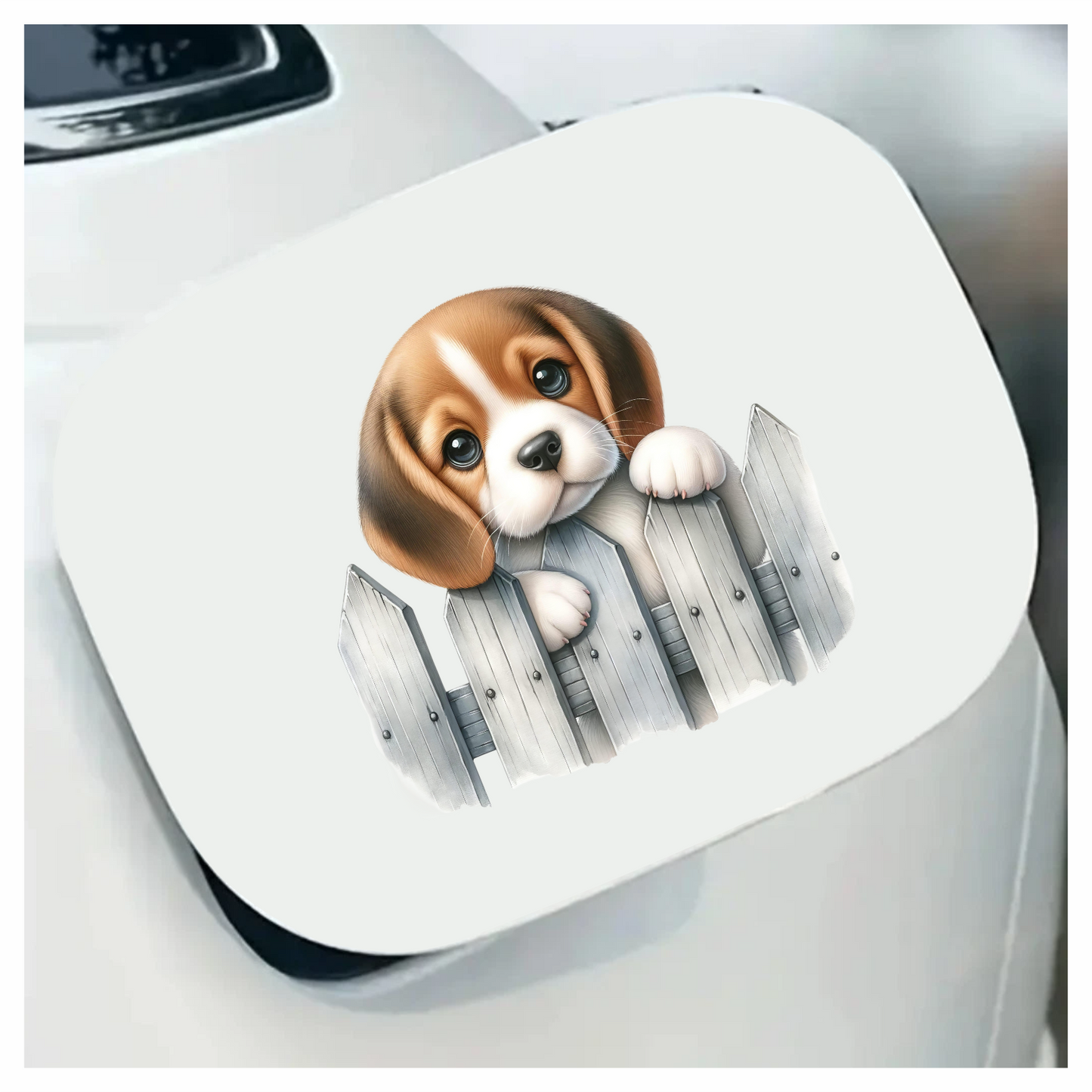Brown White Beagle Puppy Fence Vinyl Sticker Decal