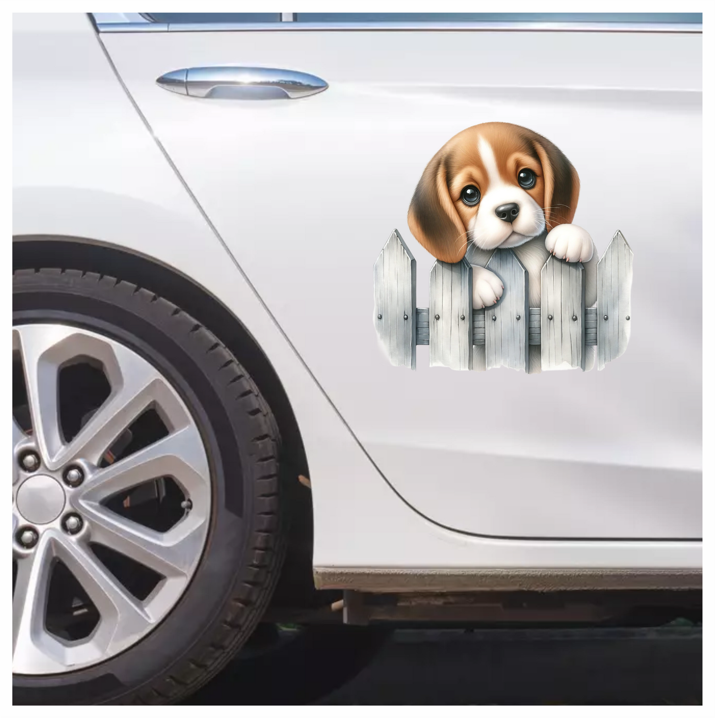 Brown White Beagle Puppy Fence Vinyl Sticker Decal