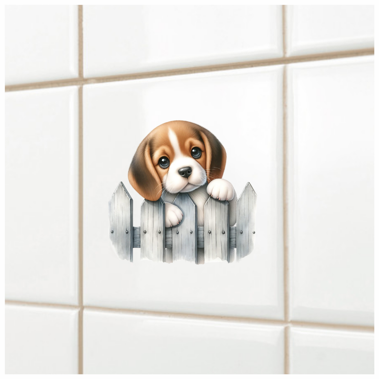 Brown White Beagle Puppy Fence Vinyl Sticker Decal