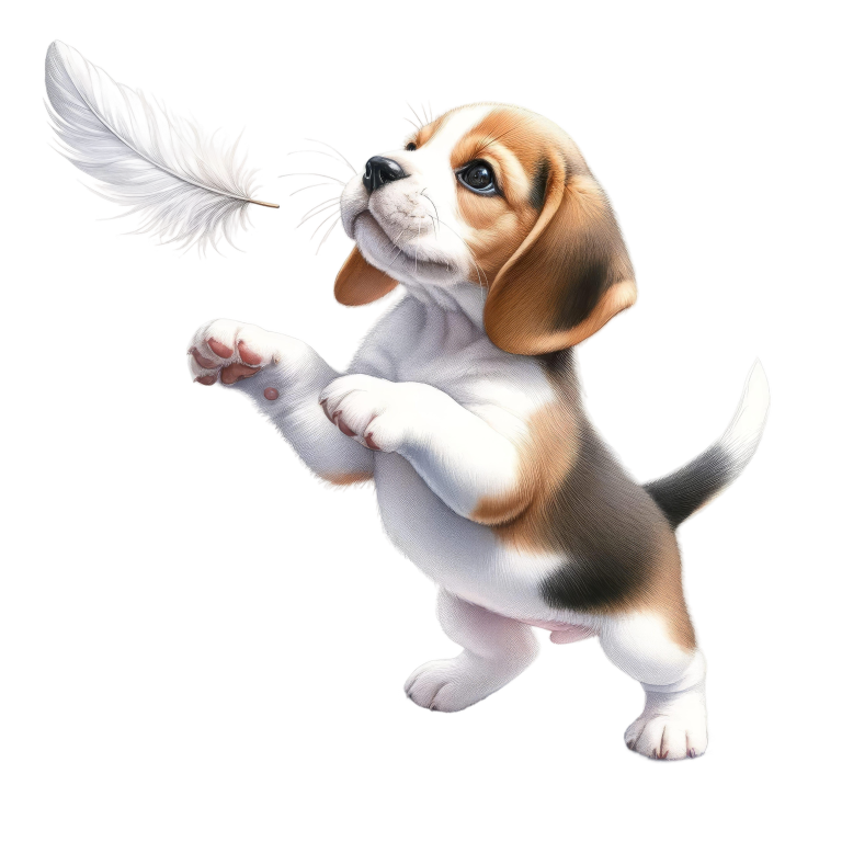 Brown White Beagle Puppy Playing Feather Vinyl Sticker Decal