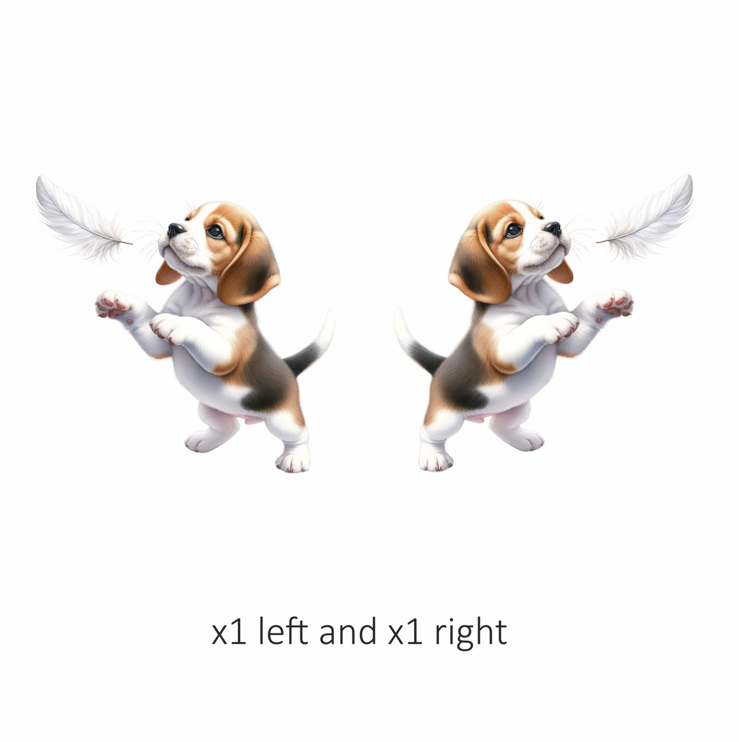 Brown White Beagle Puppy Playing Feather Vinyl Sticker Decal