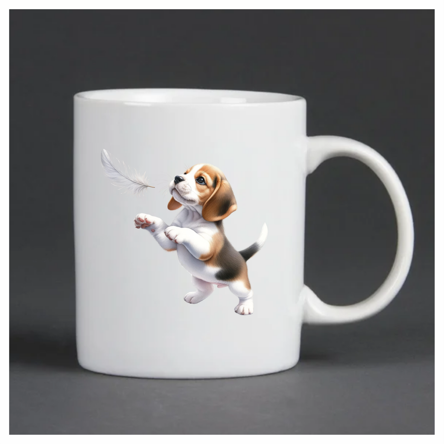 Brown White Beagle Puppy Playing Feather Vinyl Sticker Decal