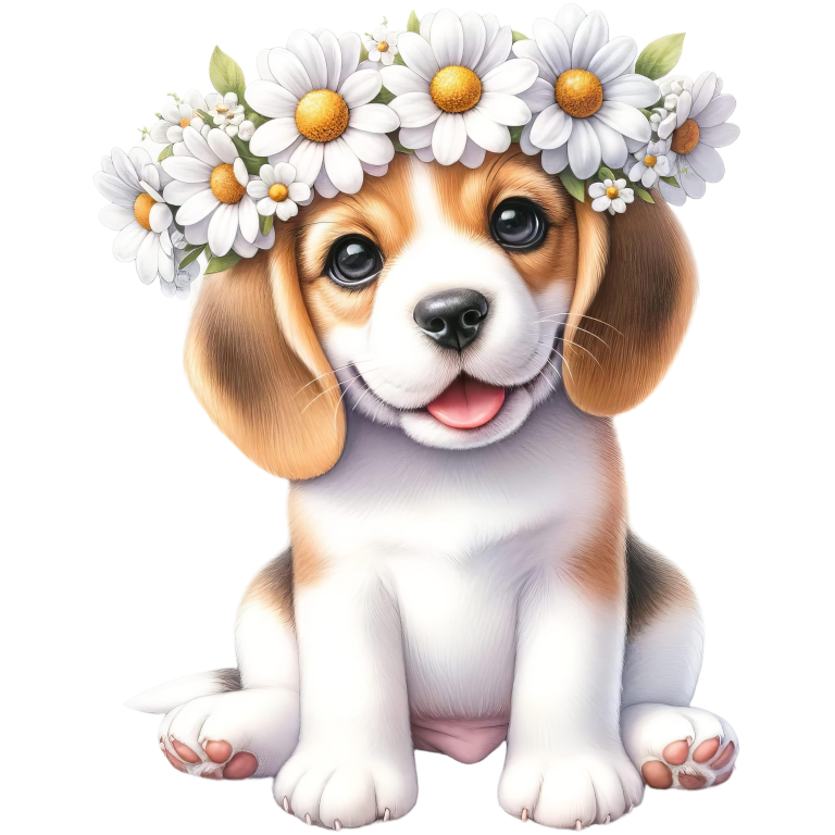 Brown Beagle Puppy Daisy Crown Vinyl Sticker Decal