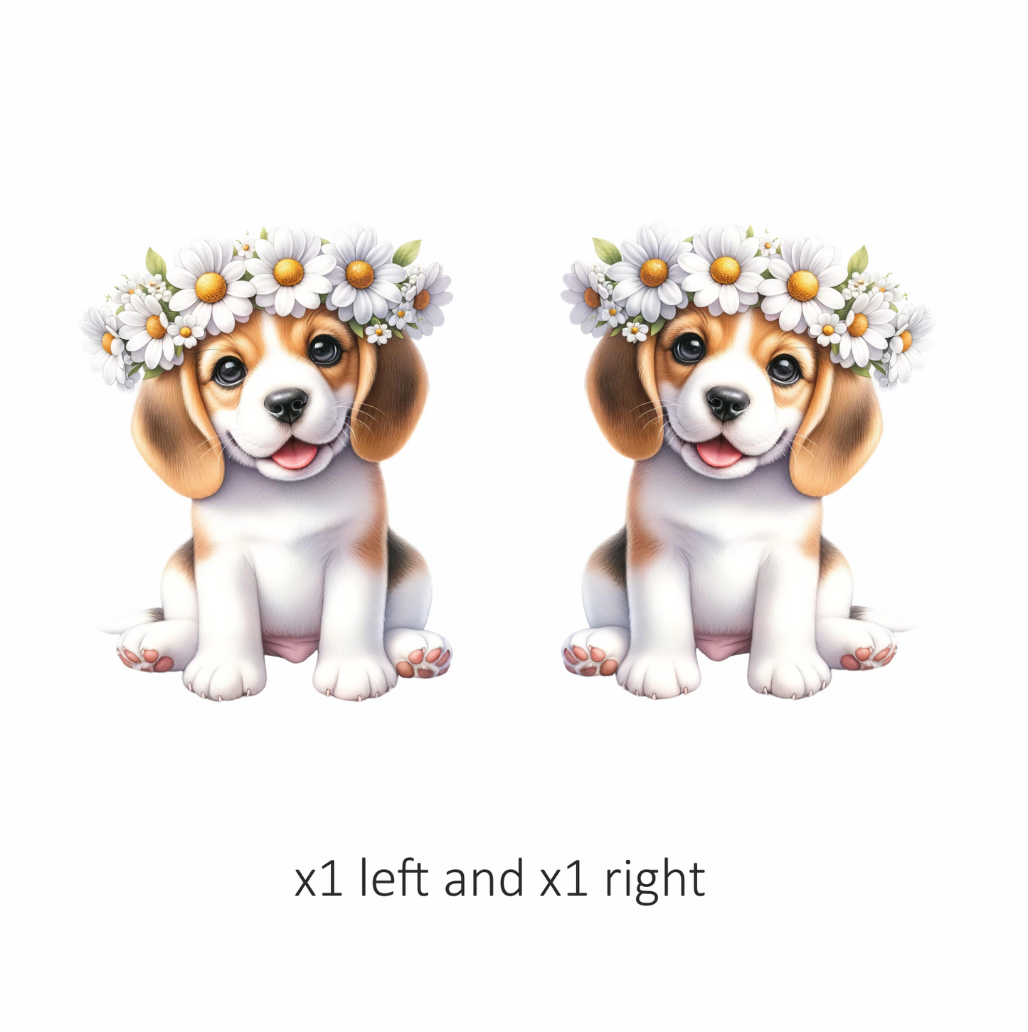 Brown Beagle Puppy Daisy Crown Vinyl Sticker Decal