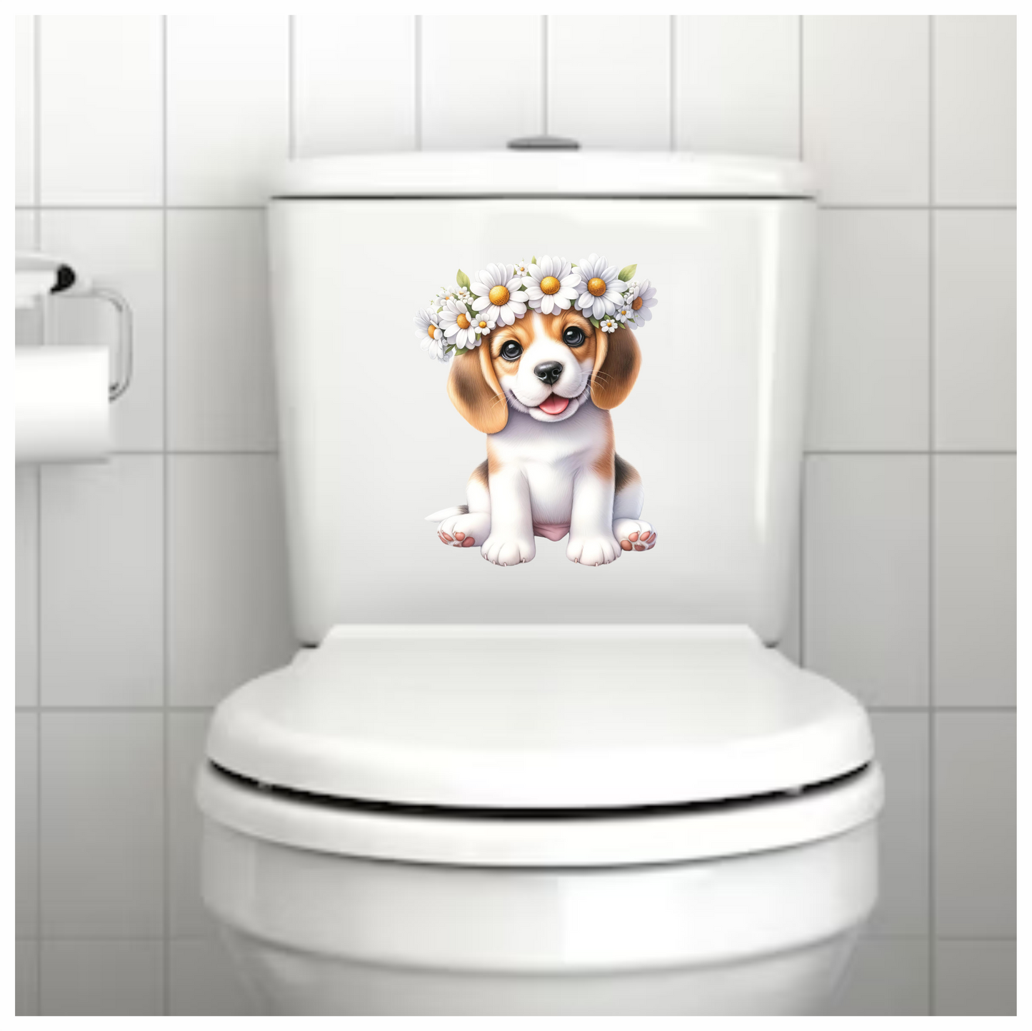 Brown Beagle Puppy Daisy Crown Vinyl Sticker Decal