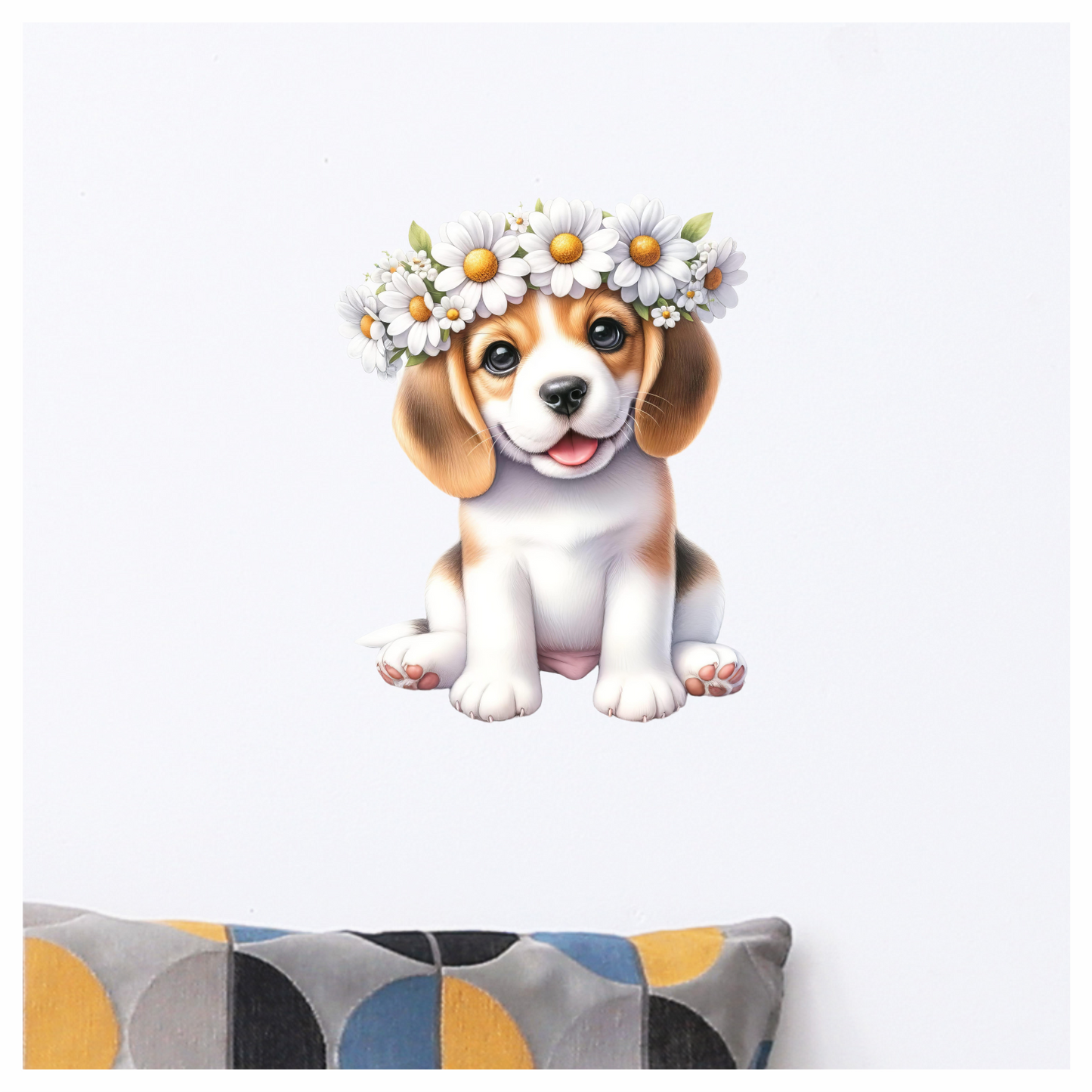 Brown Beagle Puppy Daisy Crown Vinyl Sticker Decal