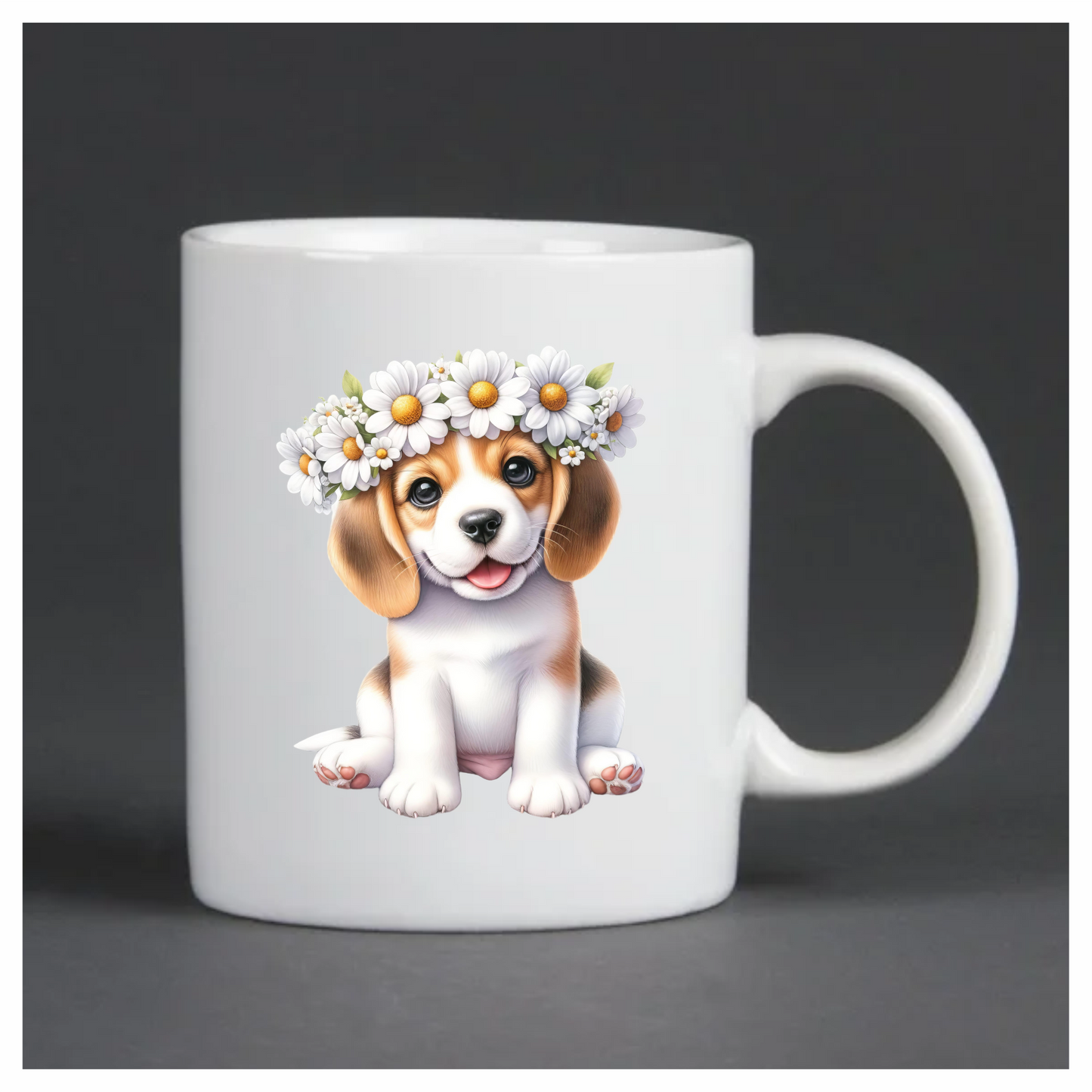 Brown Beagle Puppy Daisy Crown Vinyl Sticker Decal