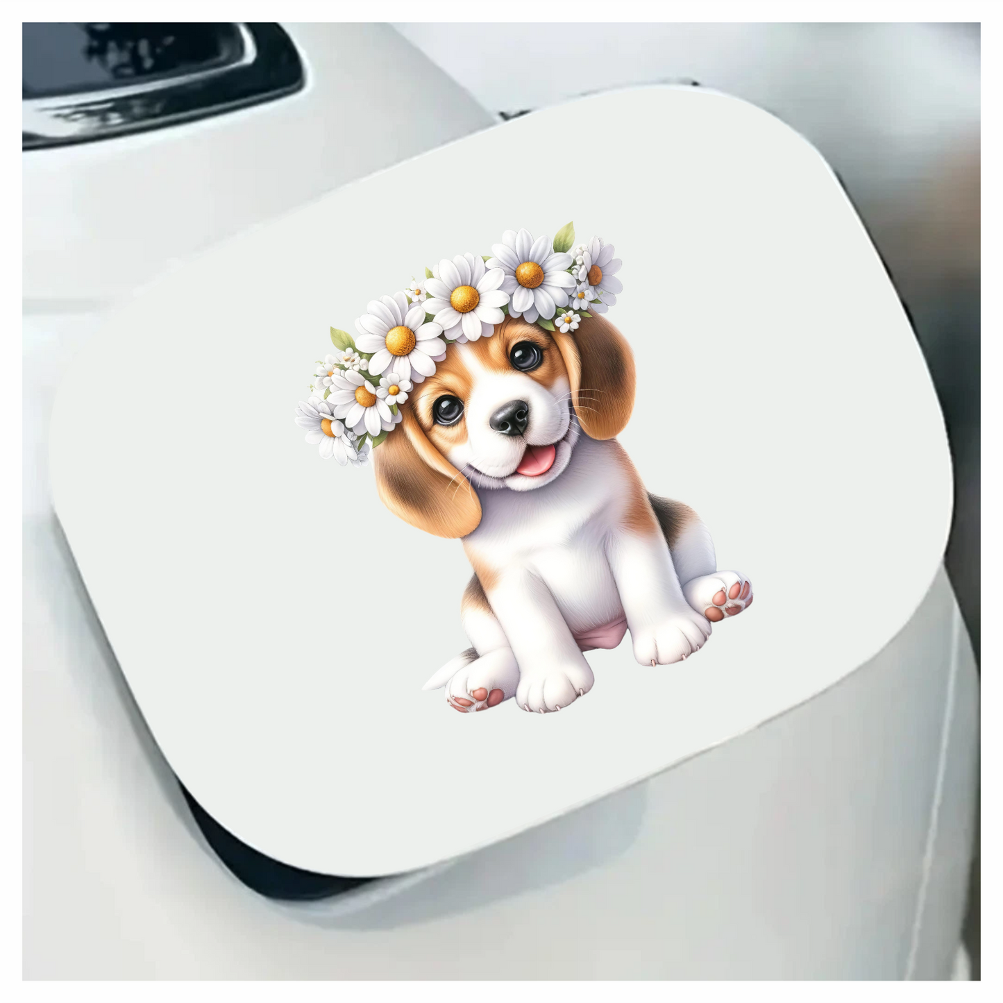 Brown Beagle Puppy Daisy Crown Vinyl Sticker Decal