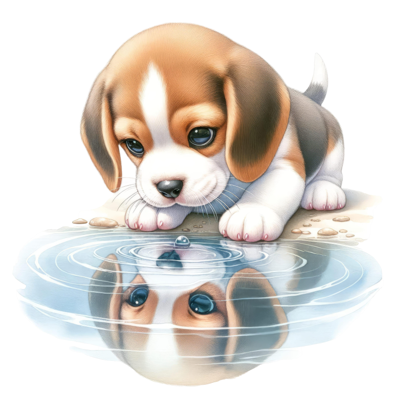 Brown Puppy Beagle Water Reflection Vinyl Sticker Decal