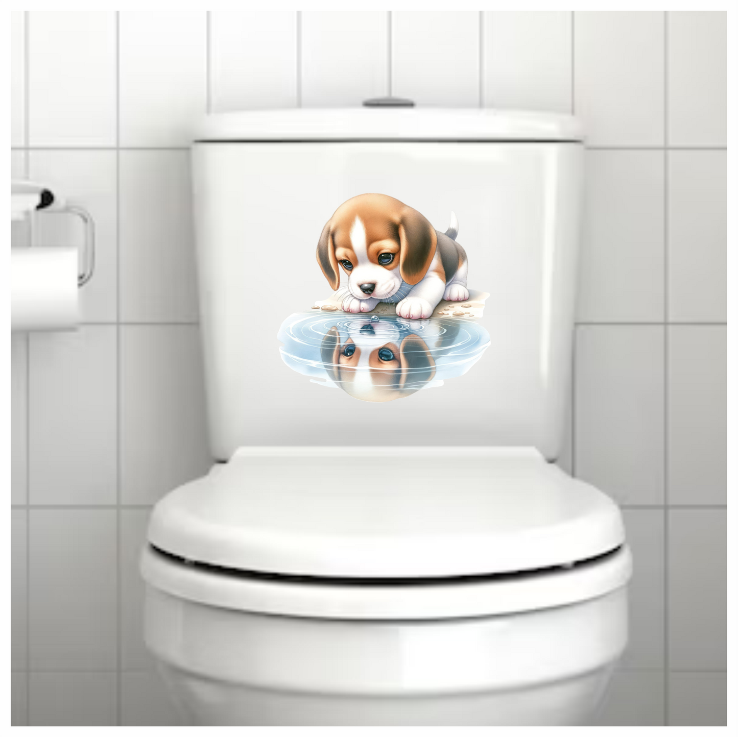 Brown Puppy Beagle Water Reflection Vinyl Sticker Decal