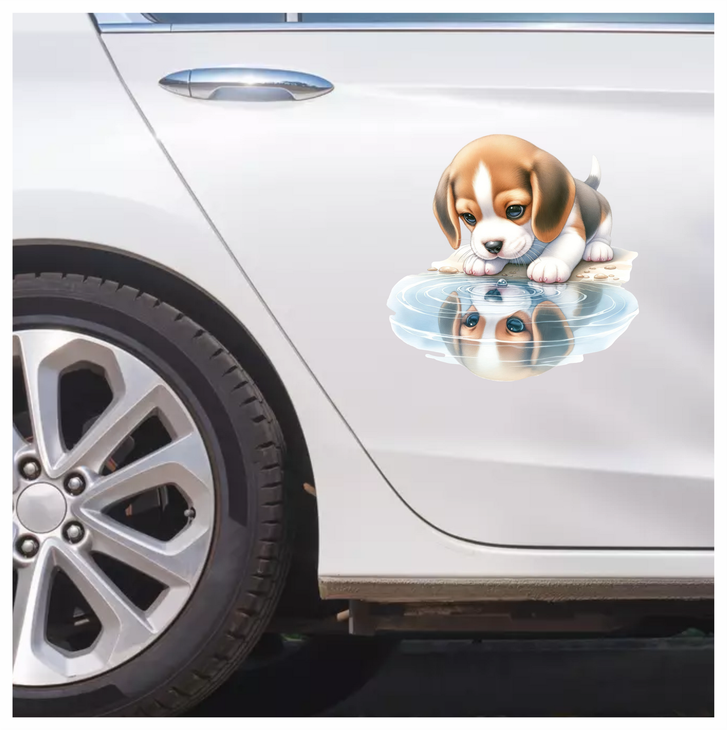Brown Puppy Beagle Water Reflection Vinyl Sticker Decal