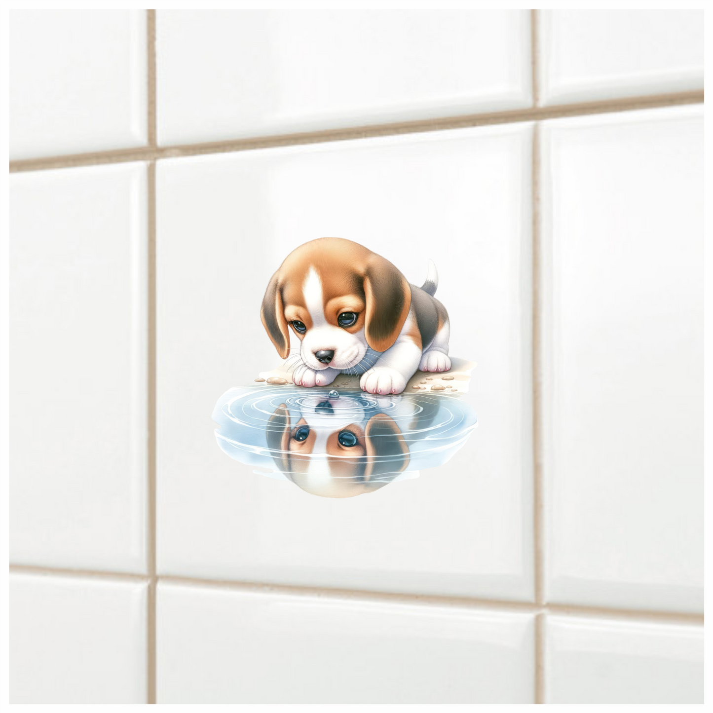 Brown Puppy Beagle Water Reflection Vinyl Sticker Decal