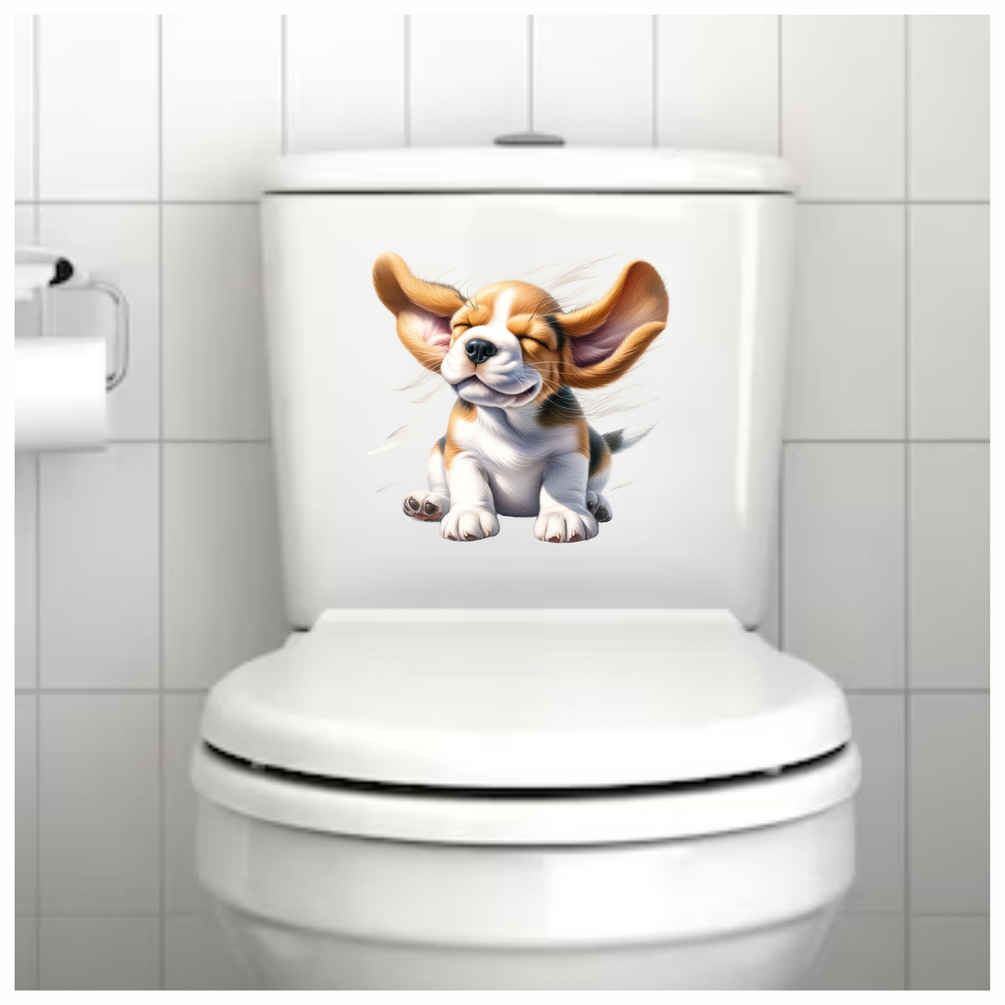 Brown White Puppy Beagle Sitting Happy Vinyl Sticker Decal